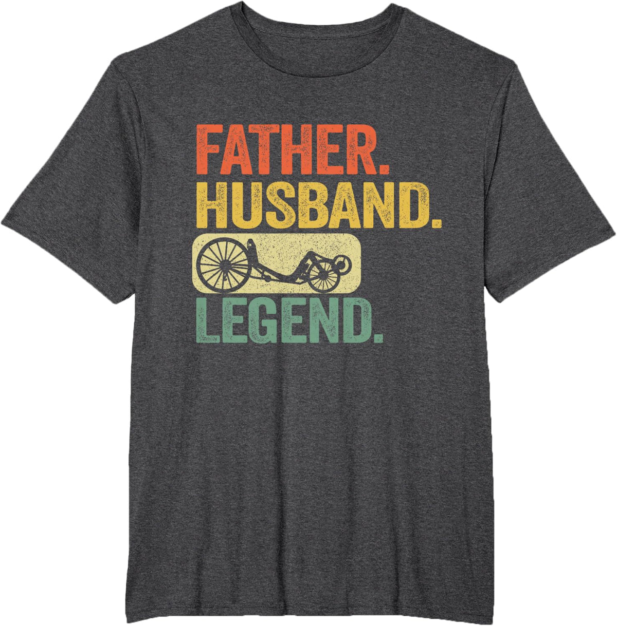 Father Husband Recumbent Legend Trike Dad Velomobile Cyclist T-Shirt - Dark Heather Grey