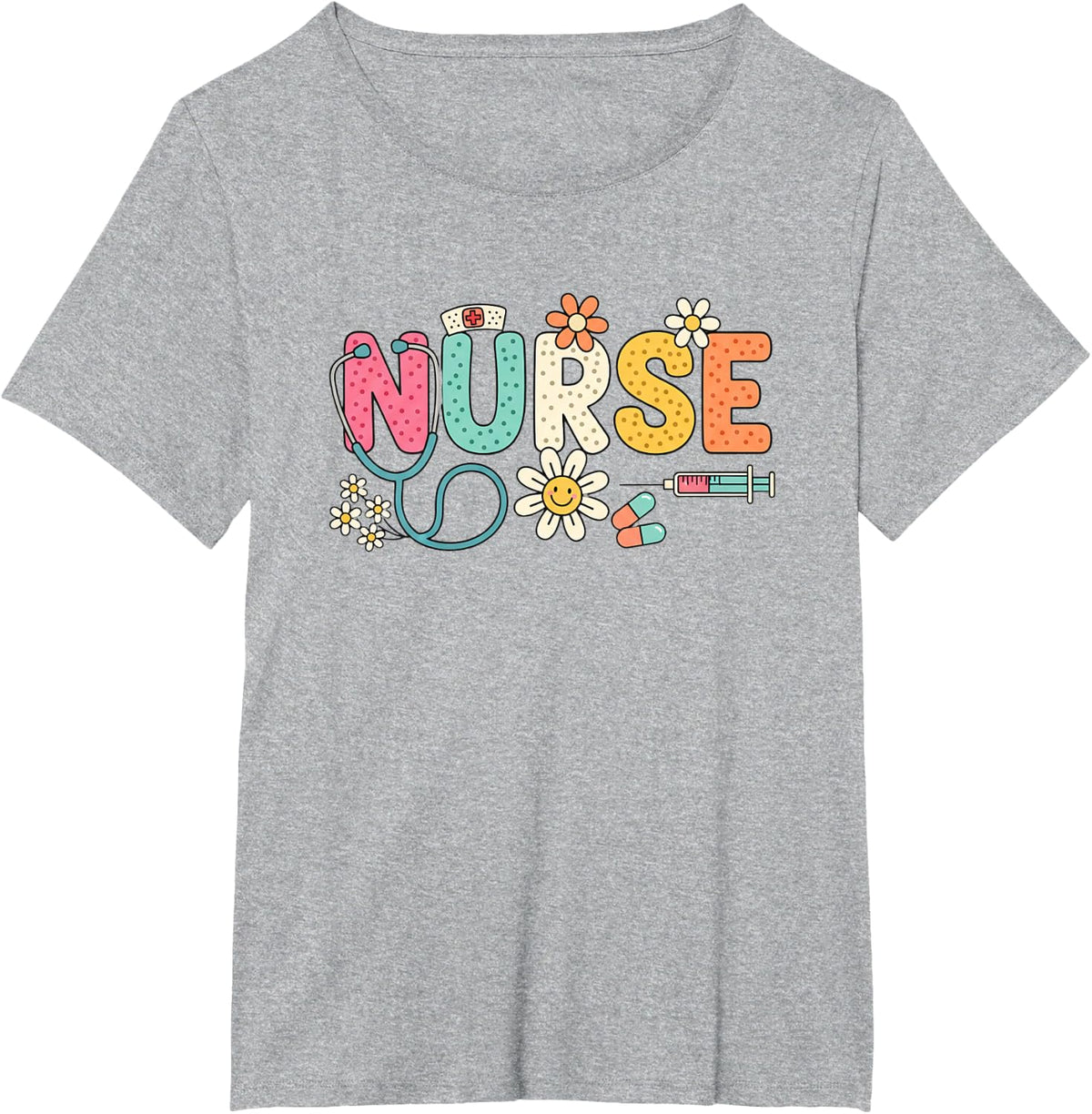 Nurse Daisy Pop, Cute Floral Nurse Design for RN LPN CNA, T-Shirt - Heather Grey