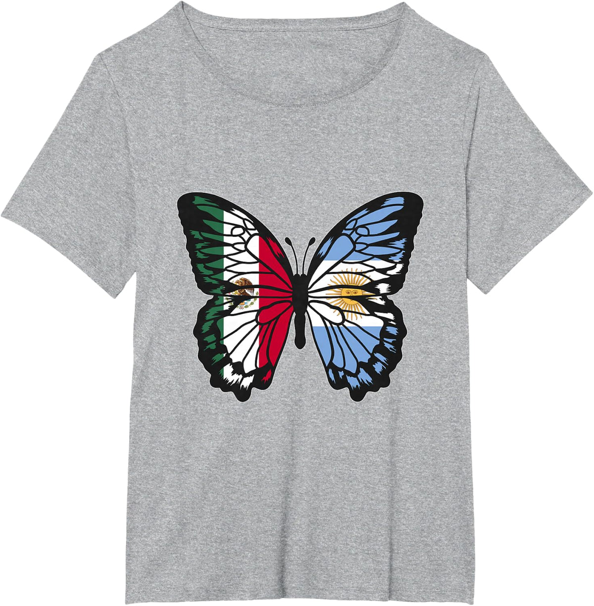 Mexico and Argentina Mix Butterfly Half Mexican Argentinian T-Shirt - Heather Grey