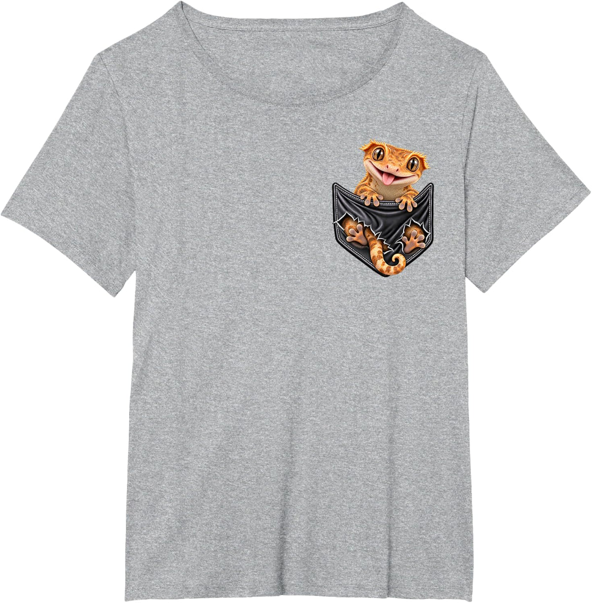 Funny Crested Gecko Pocket for Men and Women Cute Animal T-Shirt - Heather Grey
