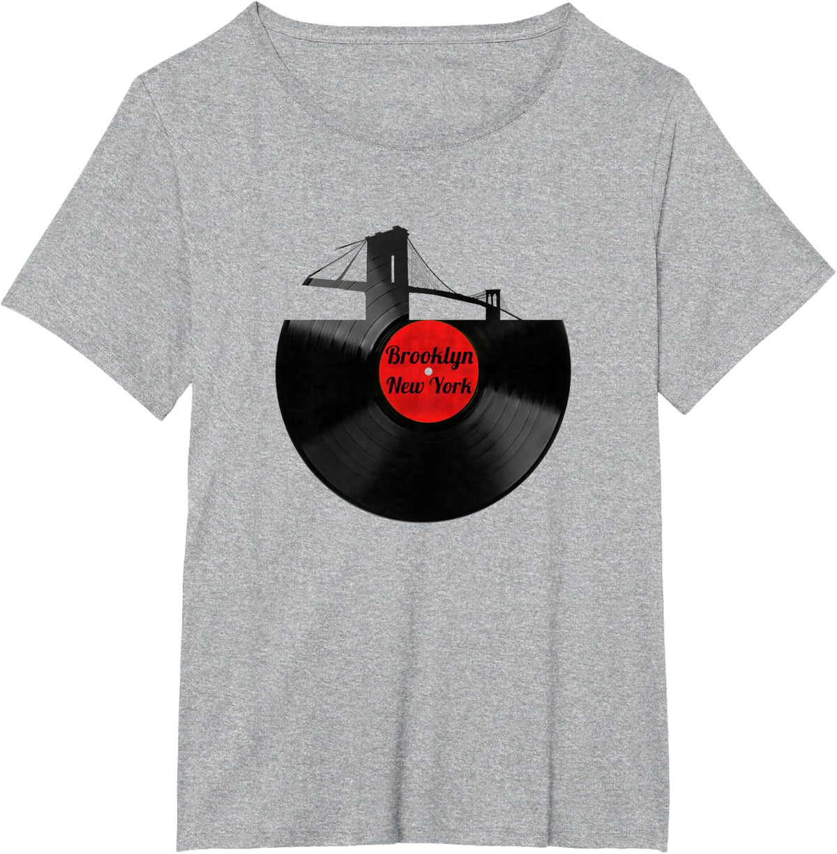 Brooklyn Bridge New York Vinyl Record Retro Hipster T-Shirt T-Shirt - Heather Grey