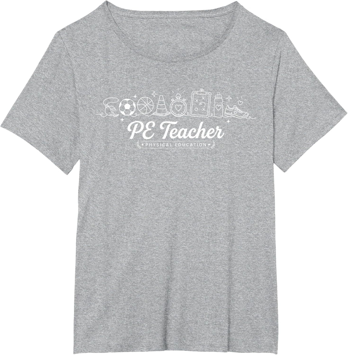 PE Teacher Physical Education Minimalist Sports Icons T-Shirt - Heather Grey