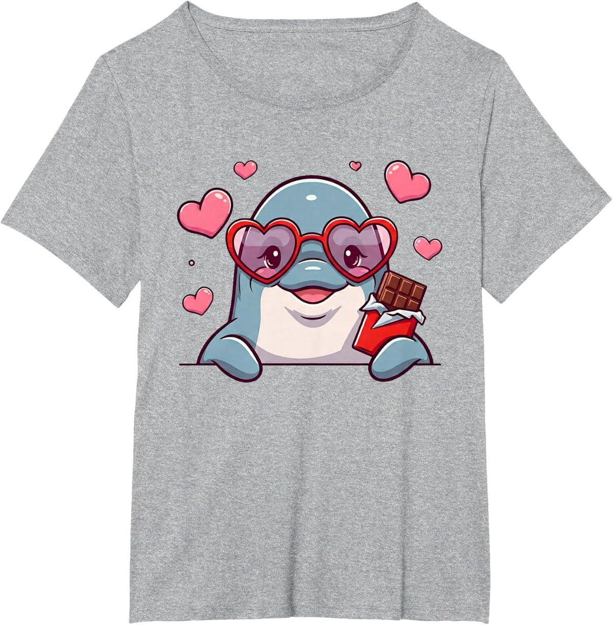Funny Dolphin Heart Chocolate Valentine Womens Mens Kids T-Shirt - Heather Grey