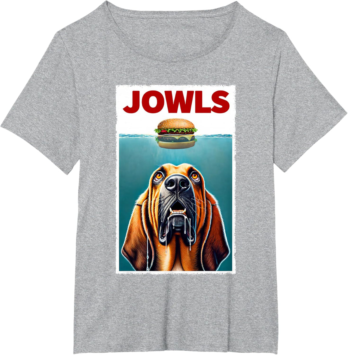 Funny Bloodhound and Hamburger Parody Jowls Dog Lover T-Shirt - Heather Grey