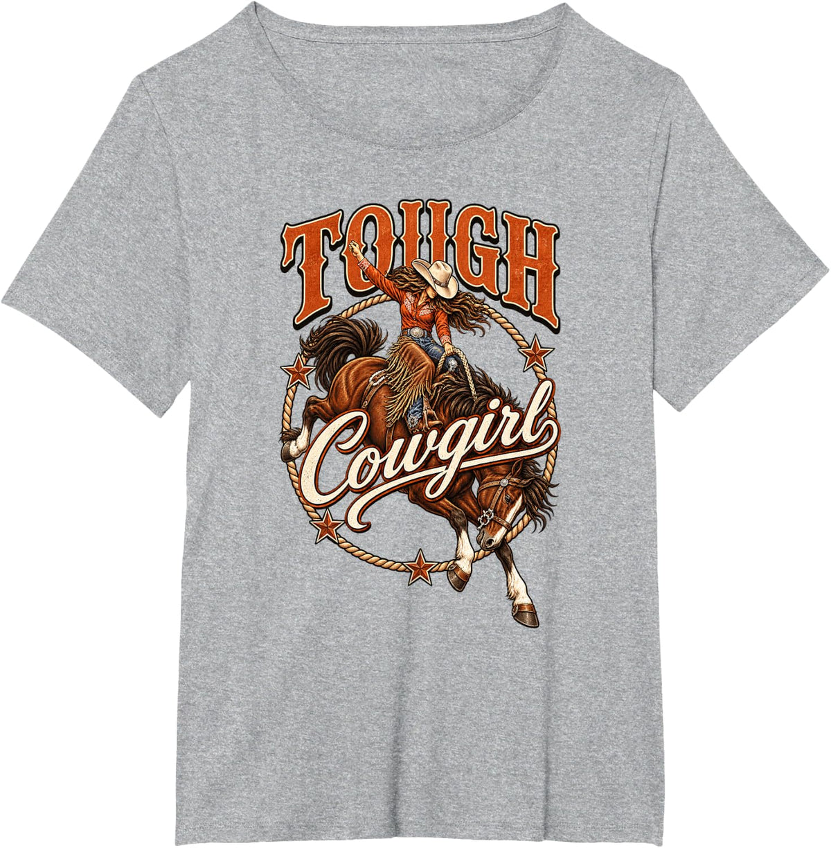 Tough Cowgirl Western Rodeo Horse Rider T-Shirt - Heather Grey