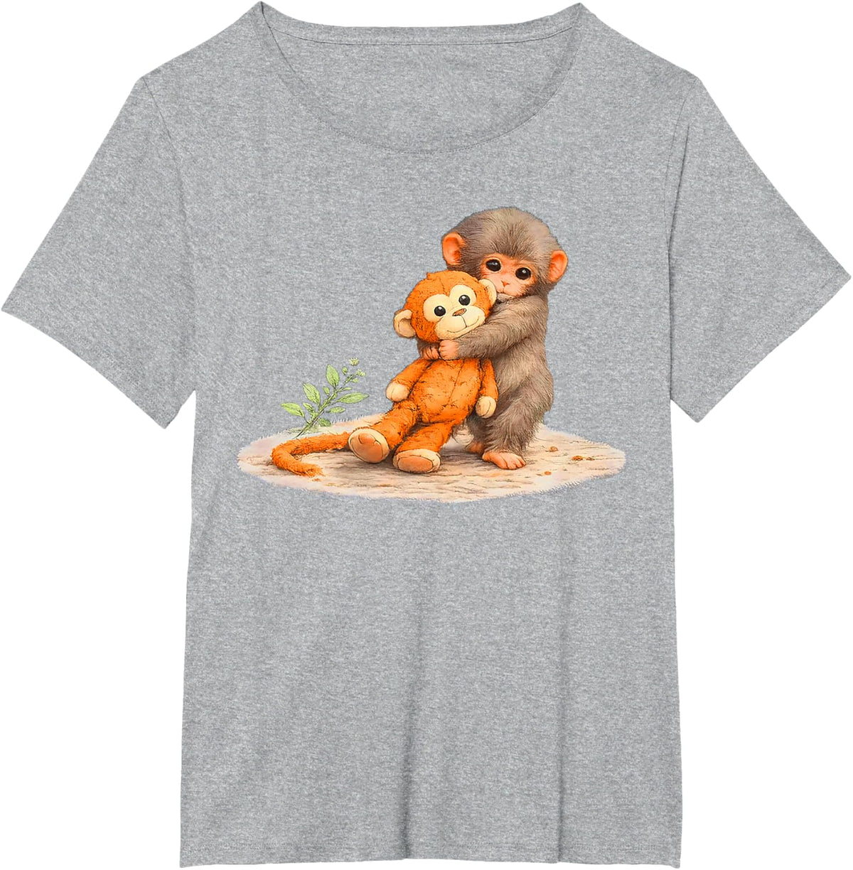 Monkey Punch, Baby Monkey Holding Plush Toy T-Shirt - Heather Grey