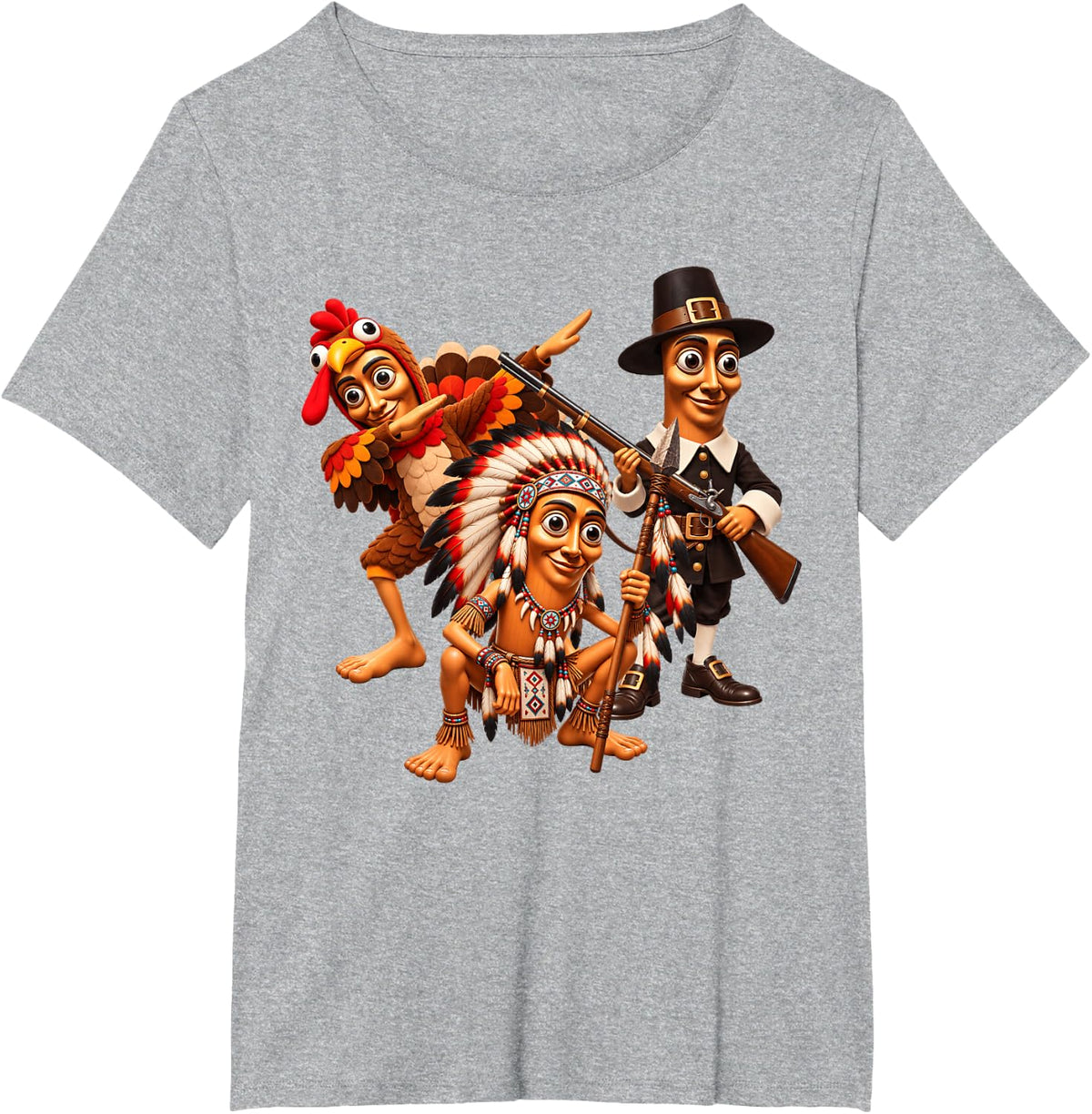 Turkey Hunter Thanksgiving Meme Tung Sahur Pilgrim Costume T-Shirt - Heather Grey