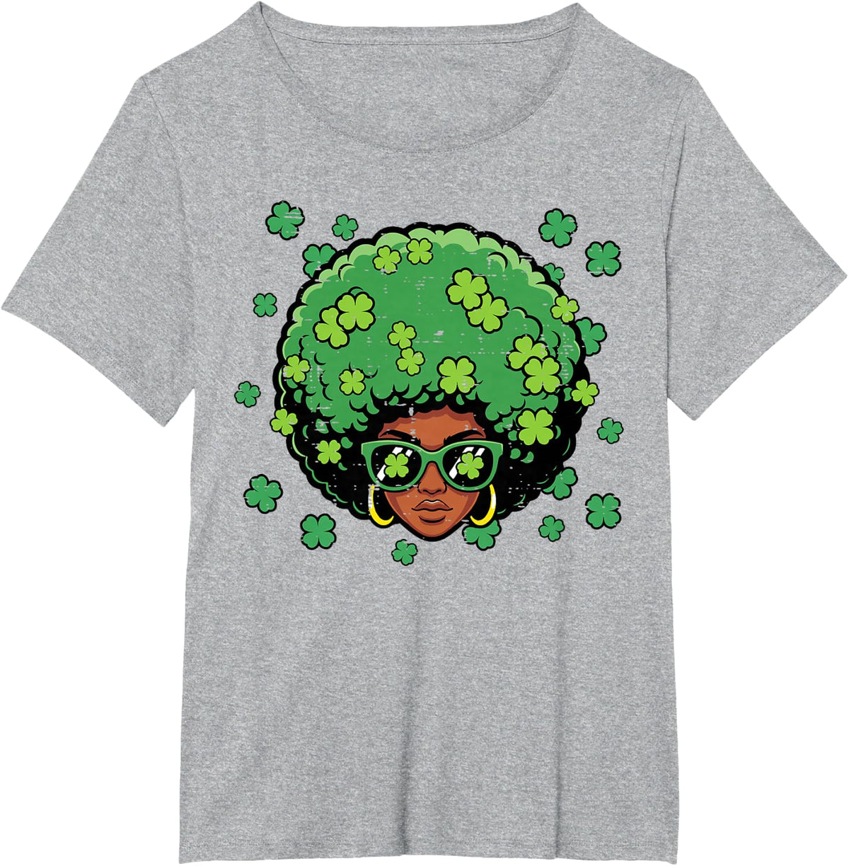 St Patricks Day Afro Woman Saint Pattys Women Girls Kids T-Shirt - Heather Grey