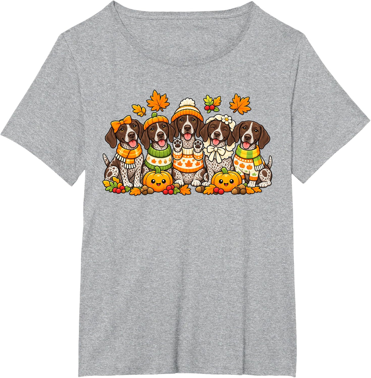 German Shorthaired Pointer Dog Pumpkin Coffee Fall Halloween T-Shirt - Heather Grey