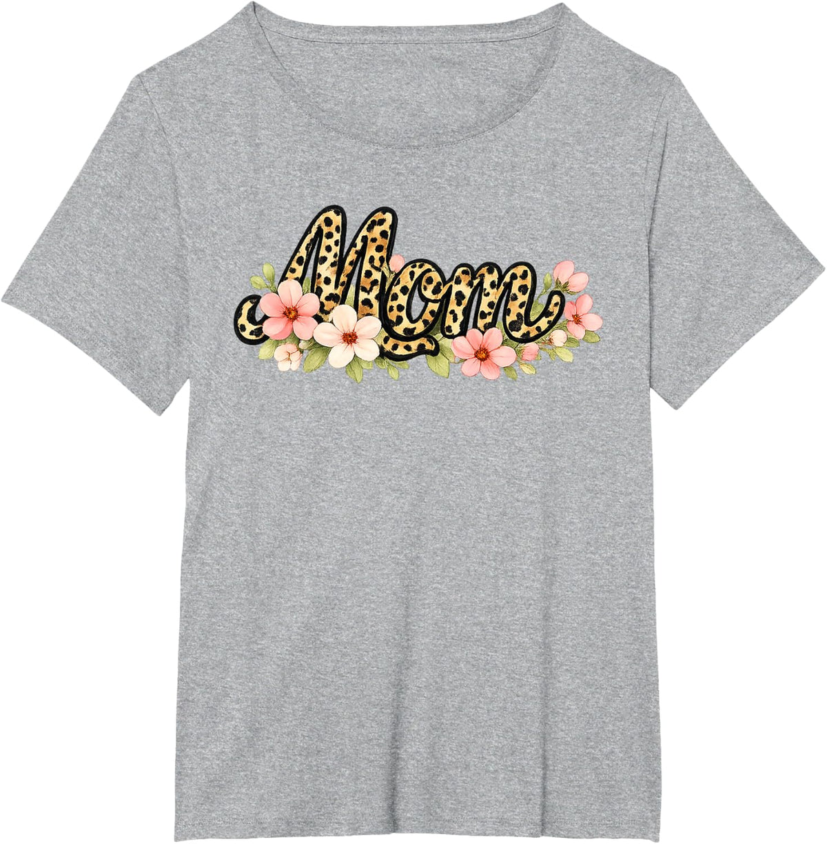 Leopard Mom Floral Mother's Day Mama Graphic T-Shirt - Heather Grey