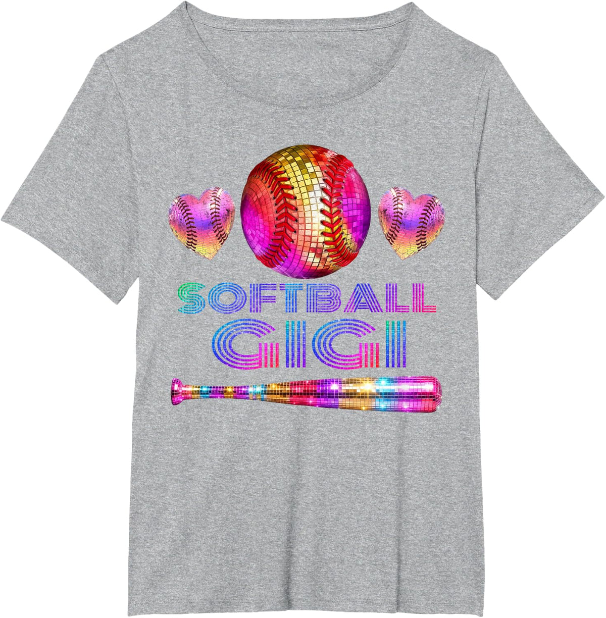 Softball Grandma Nana Gigi Heart Ball Pride T-Shirt - Heather Grey
