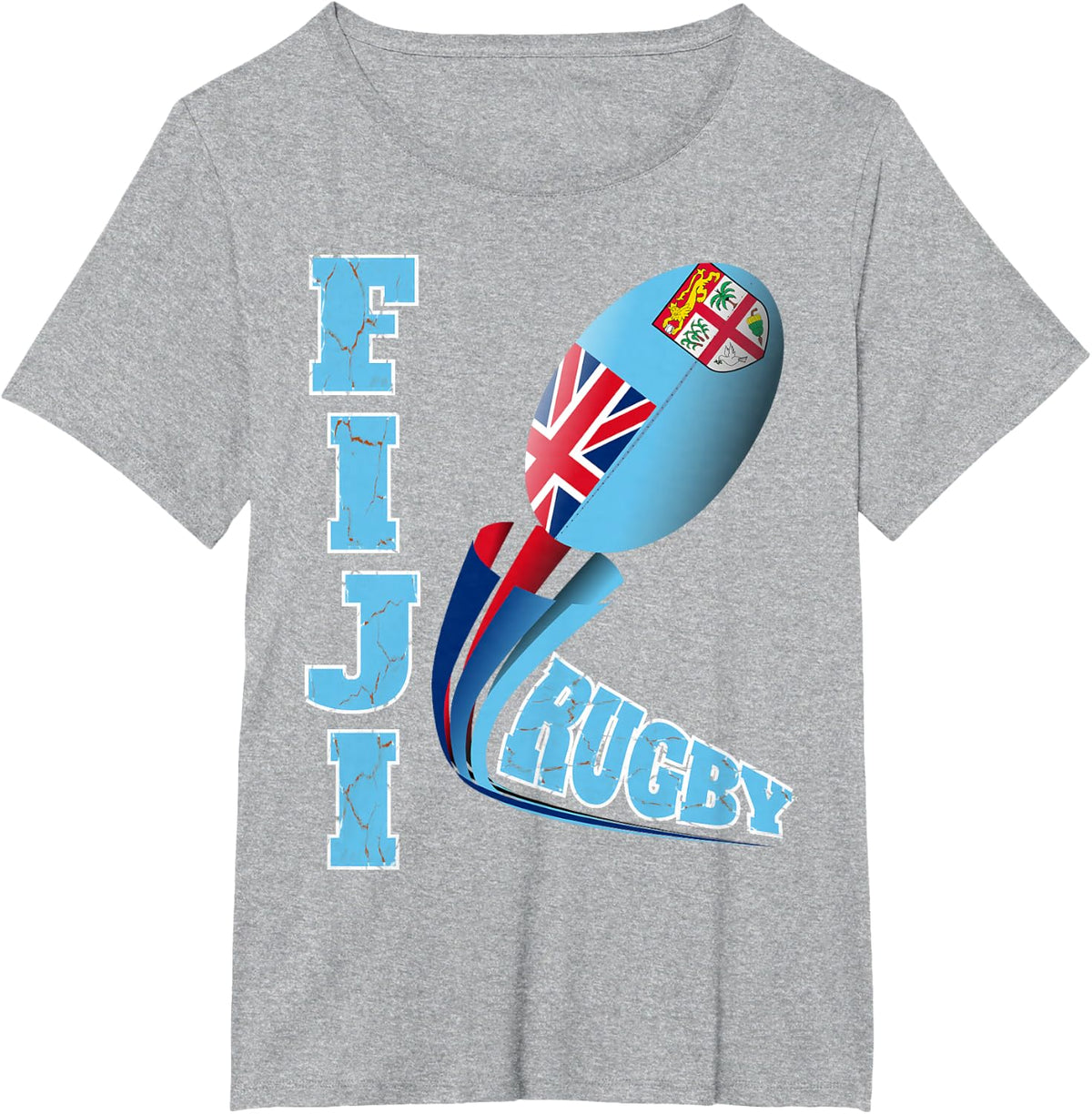 Fiji Rugby Fan Distressed Marbled Text Full Graphic T-Shirt T-Shirt - Heather Grey