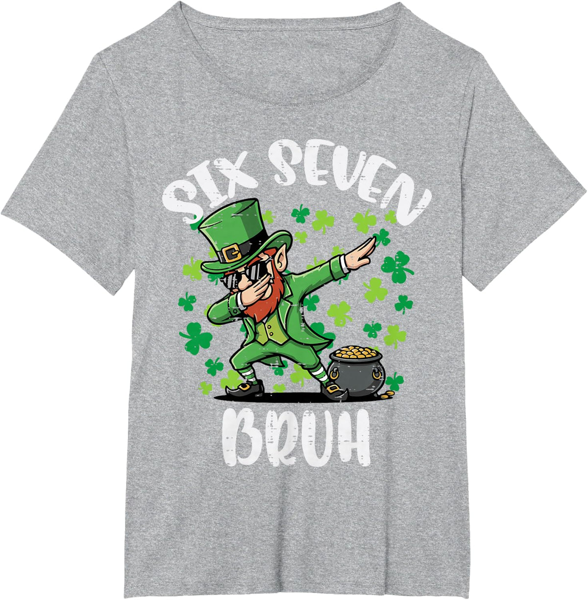 Six Seven Bruh Leprechaun 6 7 St Patricks Day Kids Boy Youth T-Shirt - Heather Grey