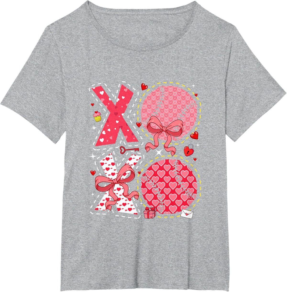Pink Costume Softball Balls Bow Tie Hearts Valentine's Day T-Shirt - Heather Grey