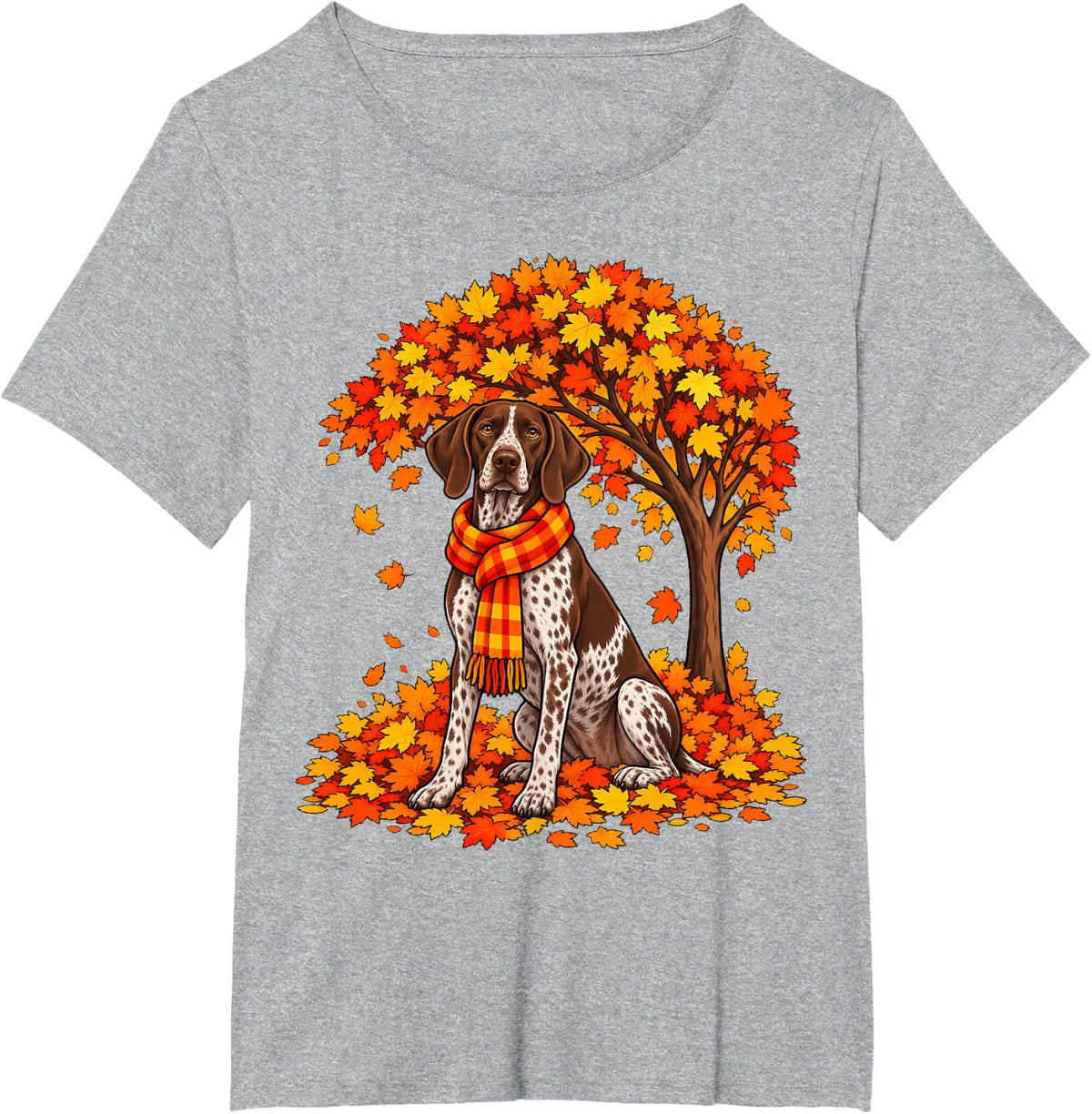 German Shorthaired Pointer Tree Pumpkin Autumn Thanksgiving T-Shirt - Heather Grey