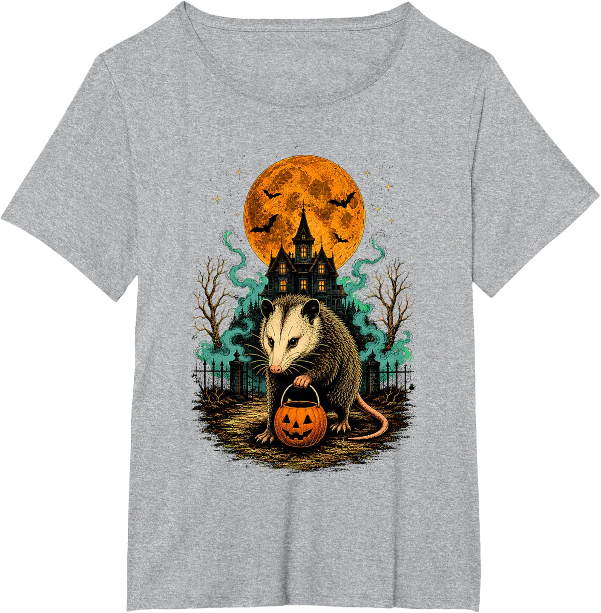 Vintage Opossum Halloween Pumpkin Spooky Animal Lover Funny T-Shirt - Heather Grey