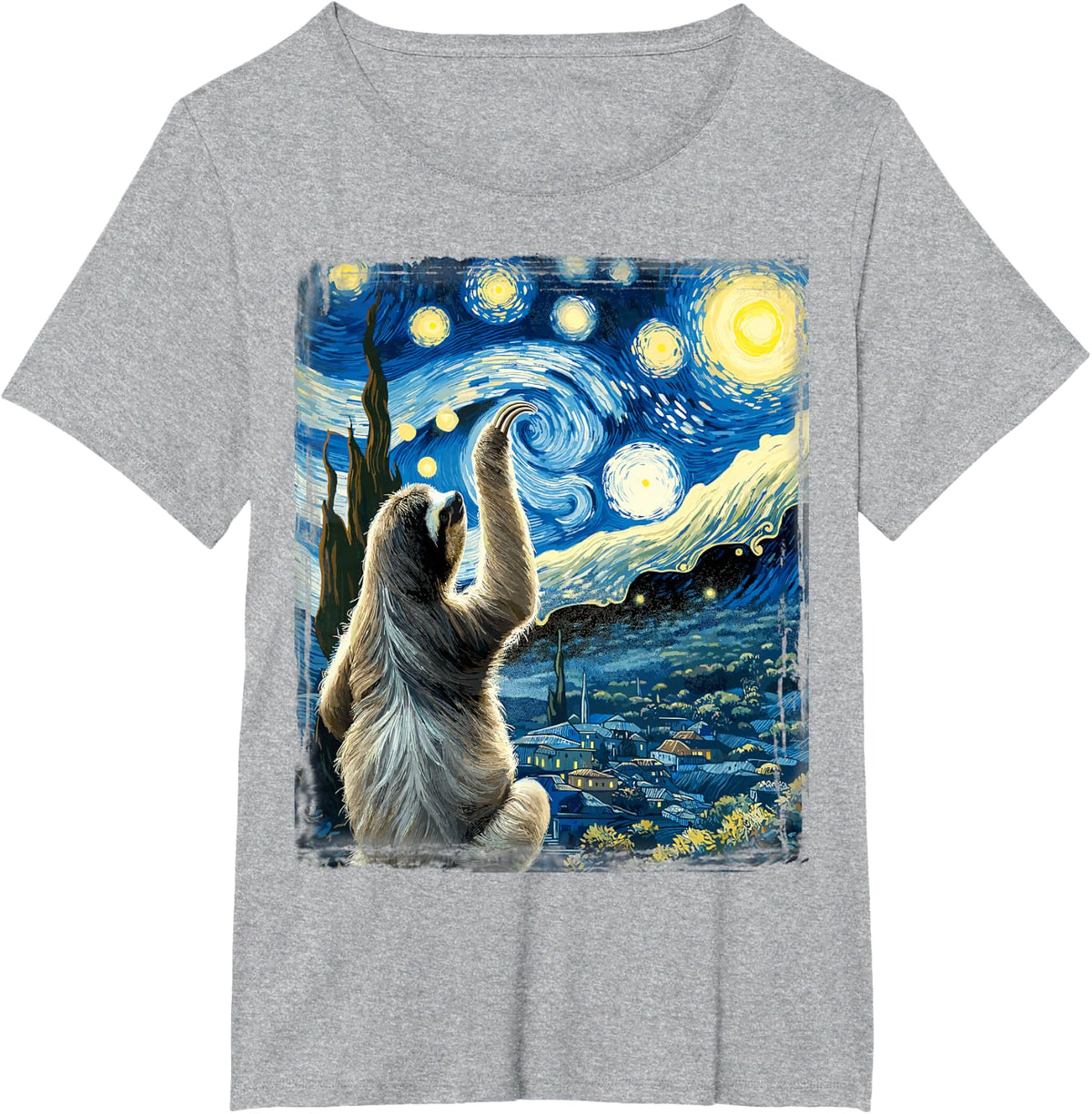 Van Gogh Style Starry Night Sloth T-Shirt - Heather Grey