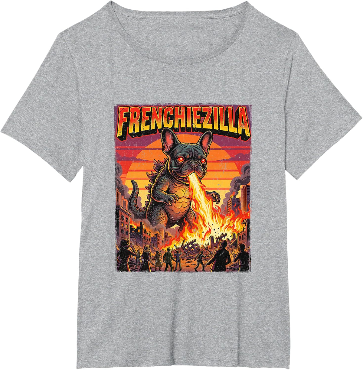 Frenchiezilla Giant French Bulldog Dog Monster Frenchie T-Shirt - Heather Grey