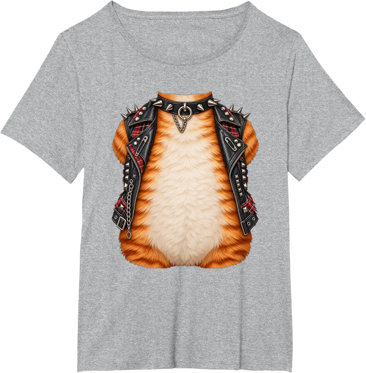 Punk Cat Belly Costume Realistic Orange Tabby Rocker l Body T-Shirt - Heather Grey