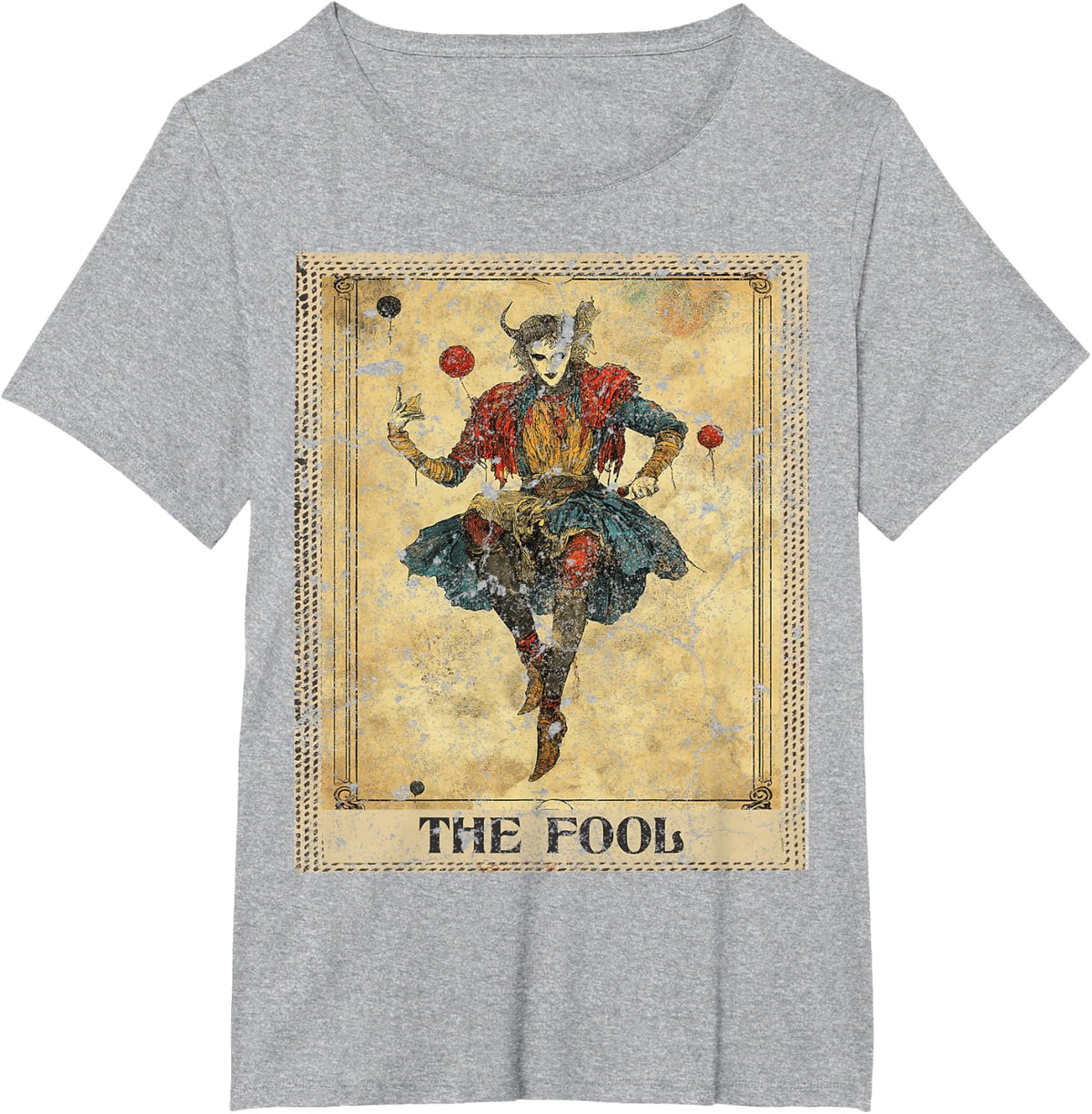 Distressed Grunge Worn Out Style The Fool Tarot Card T-Shirt - Heather Grey