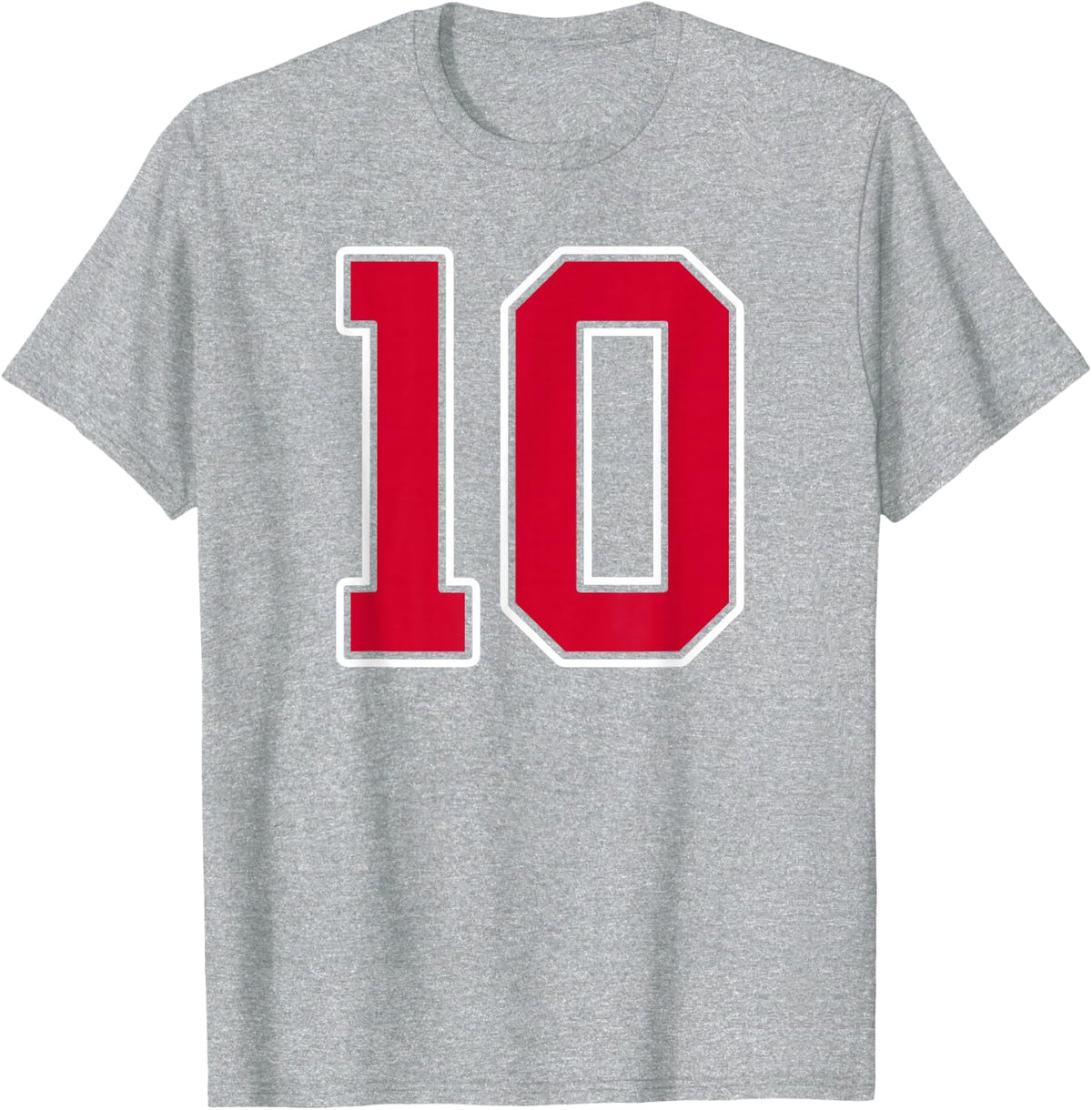 Red White Number 10 Jersey Player Uniform #10 T-Shirt - Heather Grey