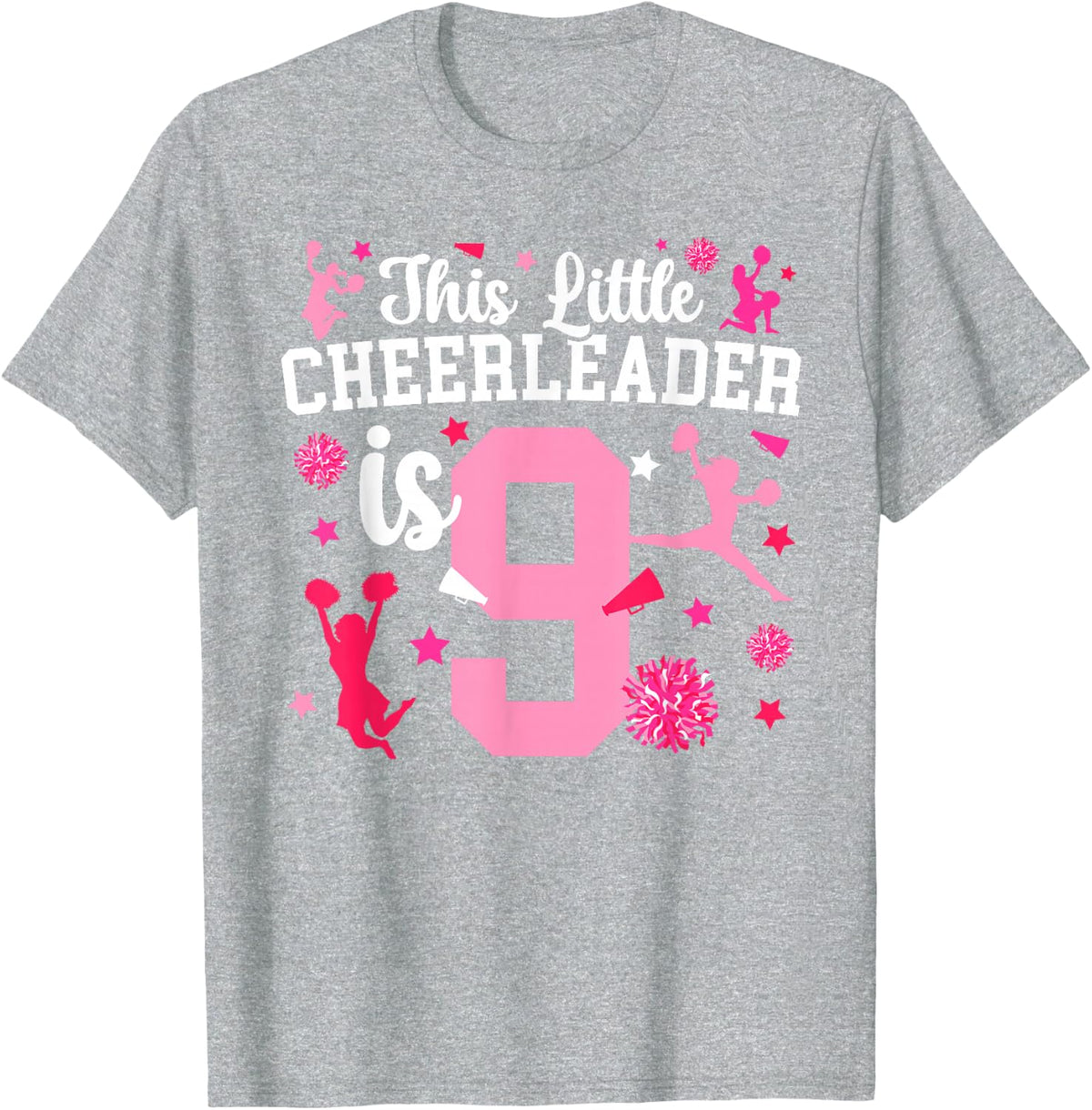 9th Birthday Cheer Girl Nine Year Old Cheerleader T-Shirt - Heather Grey