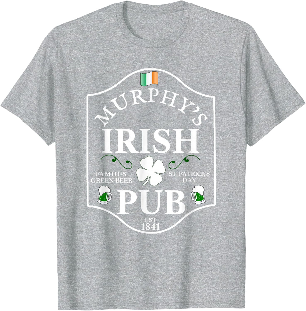 MURPHY'S IRISH PUB St Patricks Day Shamrock Ireland Gift T-Shirt - Heather Grey
