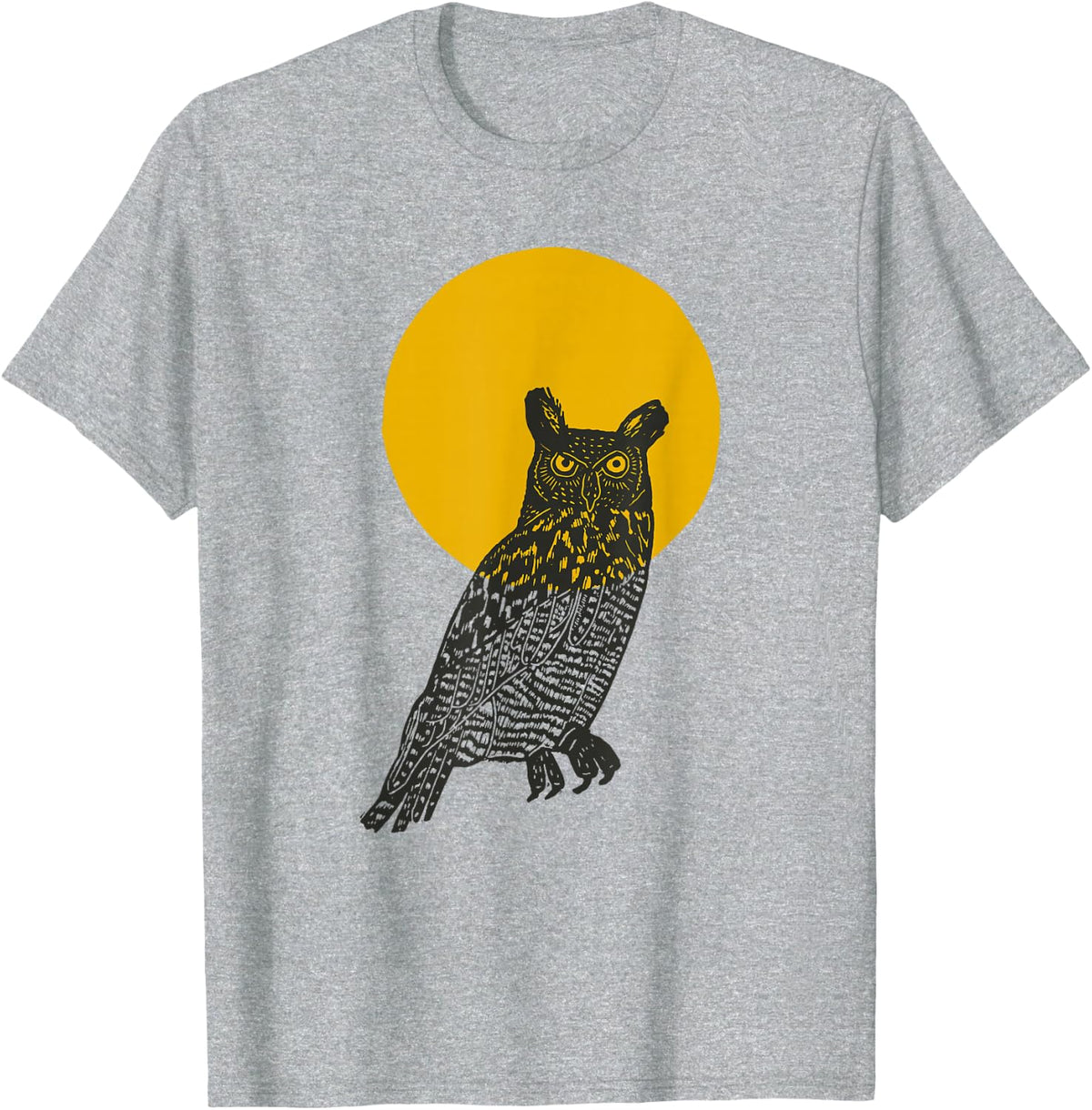 Great Horned Owl Hand Drawn T-Shirt - Heather Grey