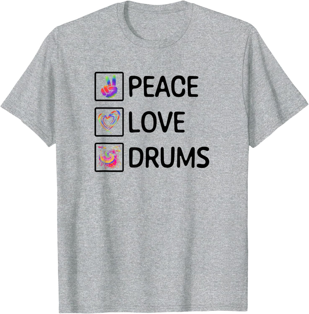 Peace Love Drums Funny Drum Lover, Drummer T-Shirt - Heather Grey