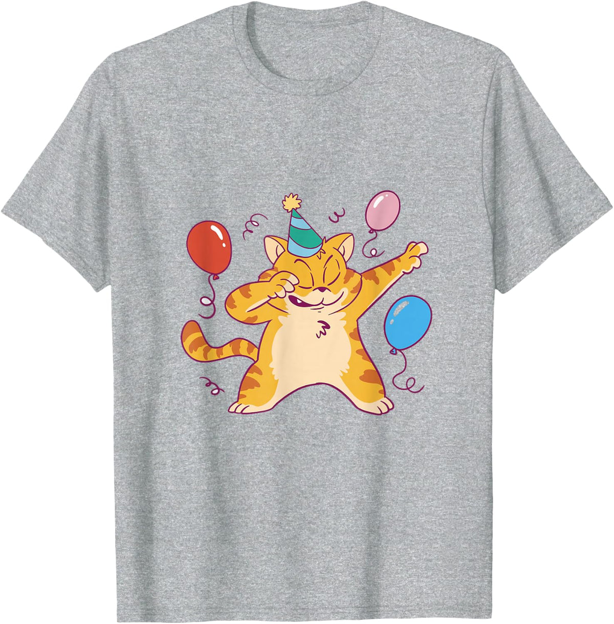 Birthday Cat Party Design Orange Tabby Dab Dance T-Shirt - Heather Grey