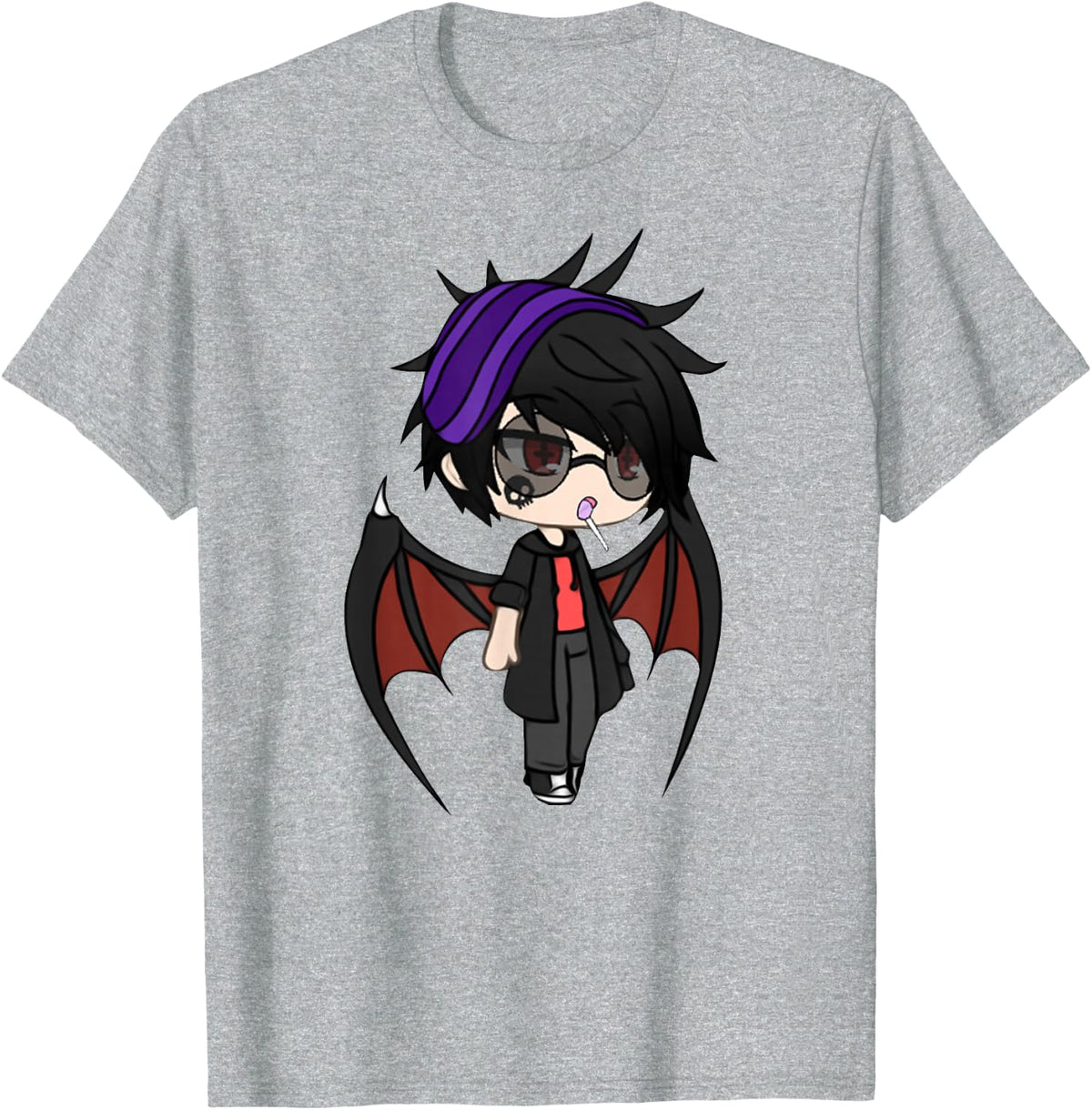 Cute Chibi style Kawaii Anime Vamp Boy with Vampire Wings T-Shirt - Heather Grey
