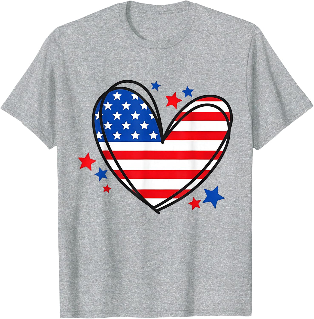 American Flag Heart Independence Day 4th of July Women Kids T-Shirt - Heather Grey