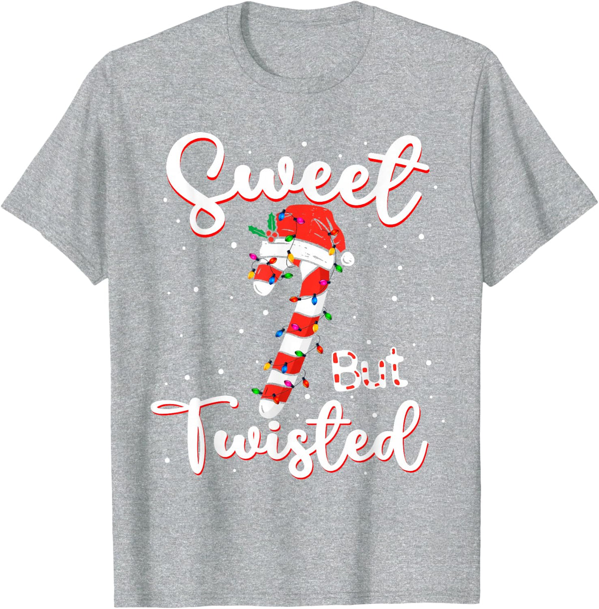 Sweet But Twisted Funny Christmas Candy Cane Xmas Holiday T-Shirt - Heather Grey