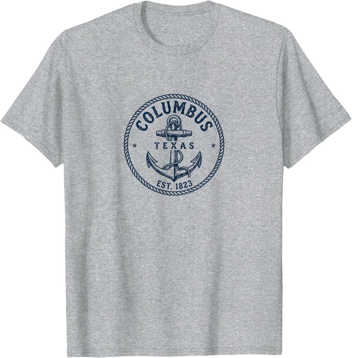 Columbus Texas Vintage Nautical Anchor Design T-Shirt - Heather Grey