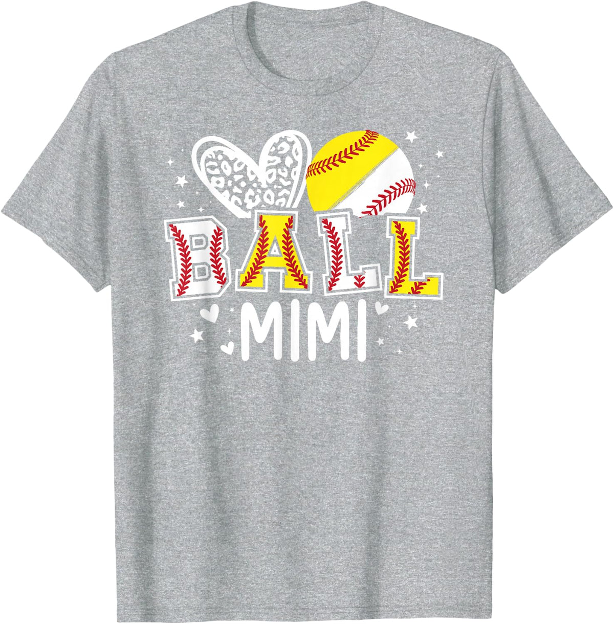 Ball Mimi Heart Baseball Softball Mimi of Ballers T-Shirt - Heather Grey