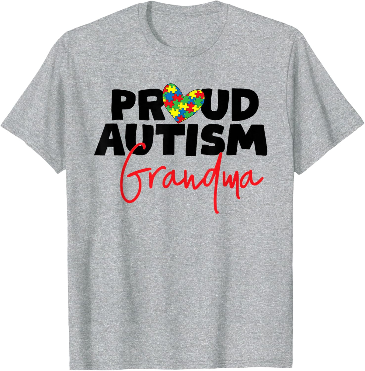 Proud Autism Grandma Nana Heart Puzzle Piece T-Shirt - Heather Grey