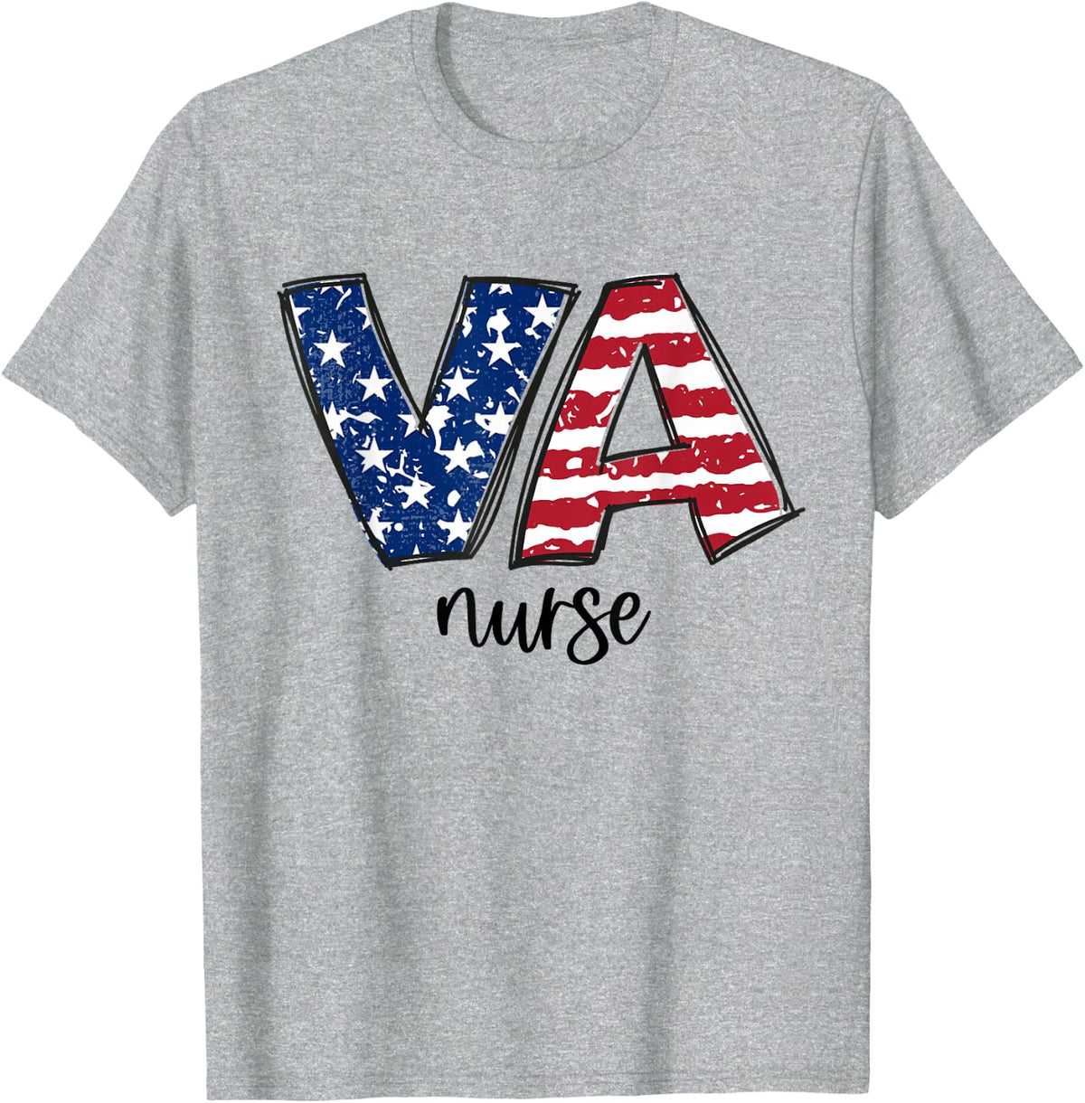 Cute VA Nurse American Flag USA 4th of July Patriotic Women T-Shirt - Heather Grey