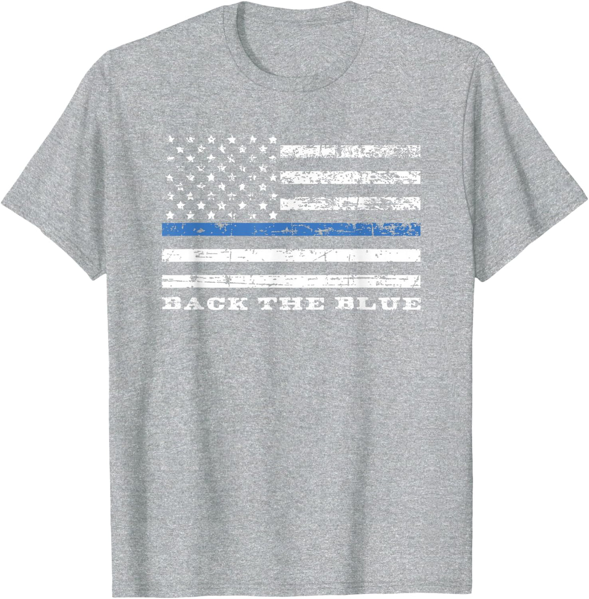 Back The Blue Thin Blue Line American Flag Police Support T-Shirt - Heather Grey