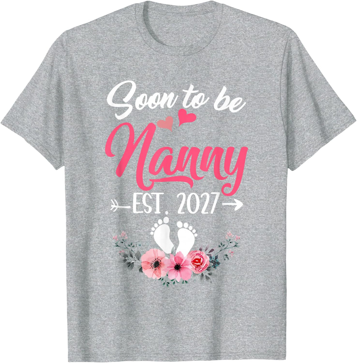 Soon to Be Nanny Est 2027 Mothers Day First Time Nanny T-Shirt - Heather Grey