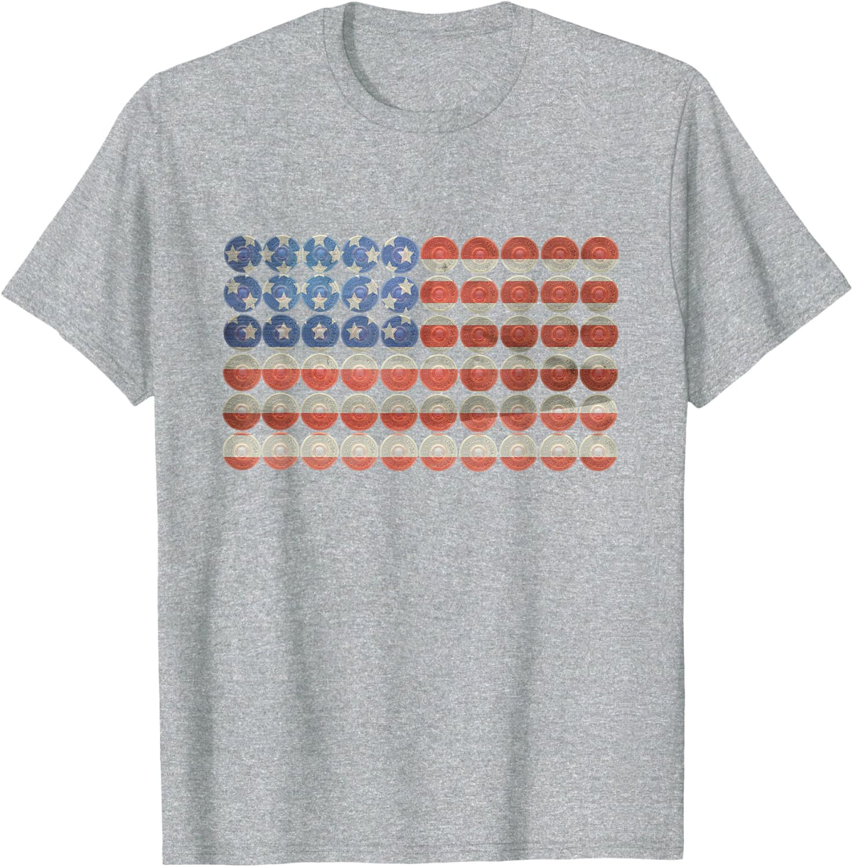 Trap Shooting American Flag Shotgun Shells | Hunting Gift T-Shirt - Heather Grey