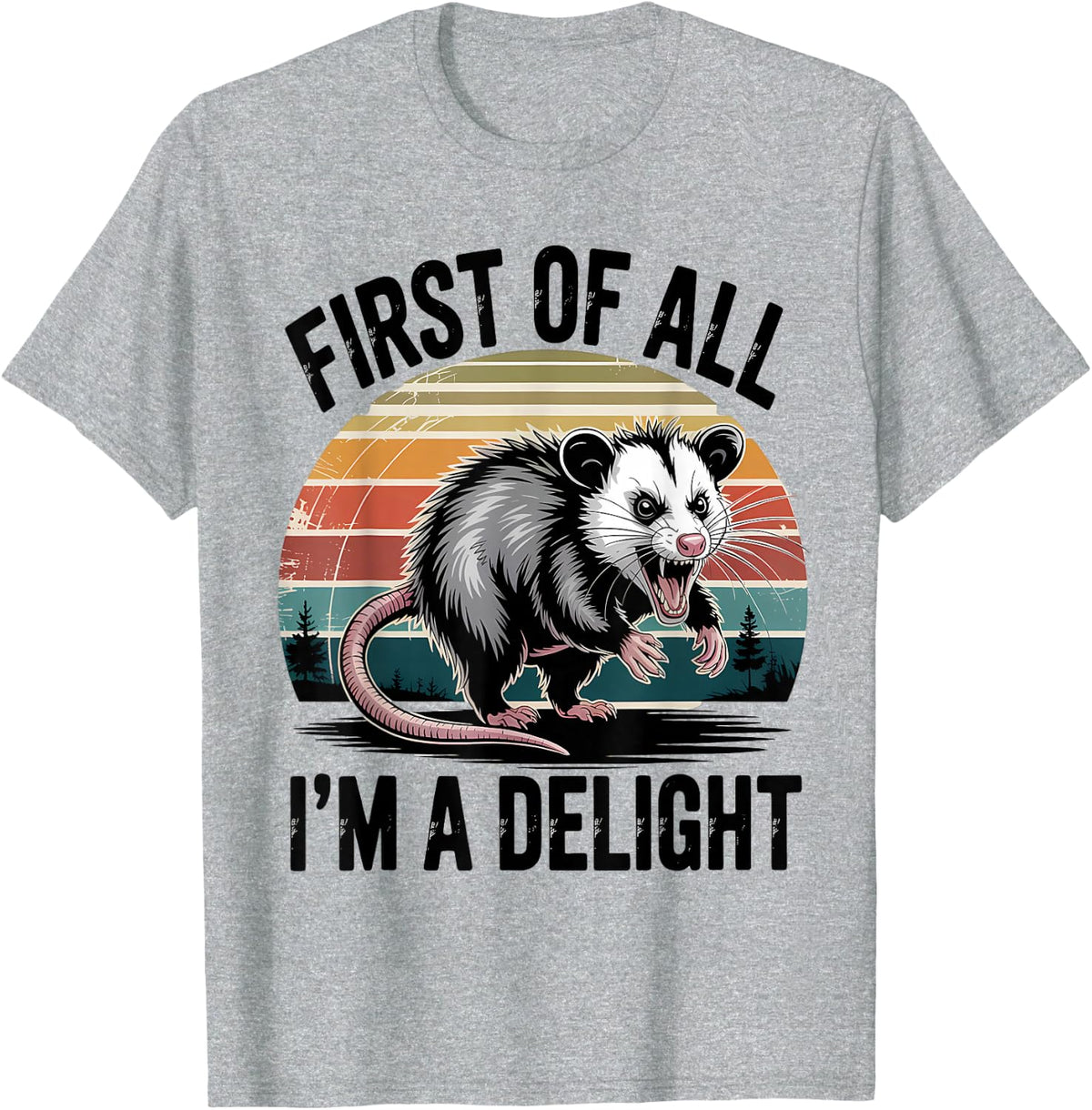 First of All I'm A Delight Funny Angry Opossum Possum T-Shirt - Heather Grey