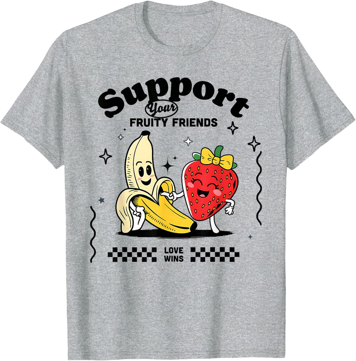 Support Your Fruity Friends Gay Pride Month LGBTQ Fruit Ally T-Shirt - Heather Grey