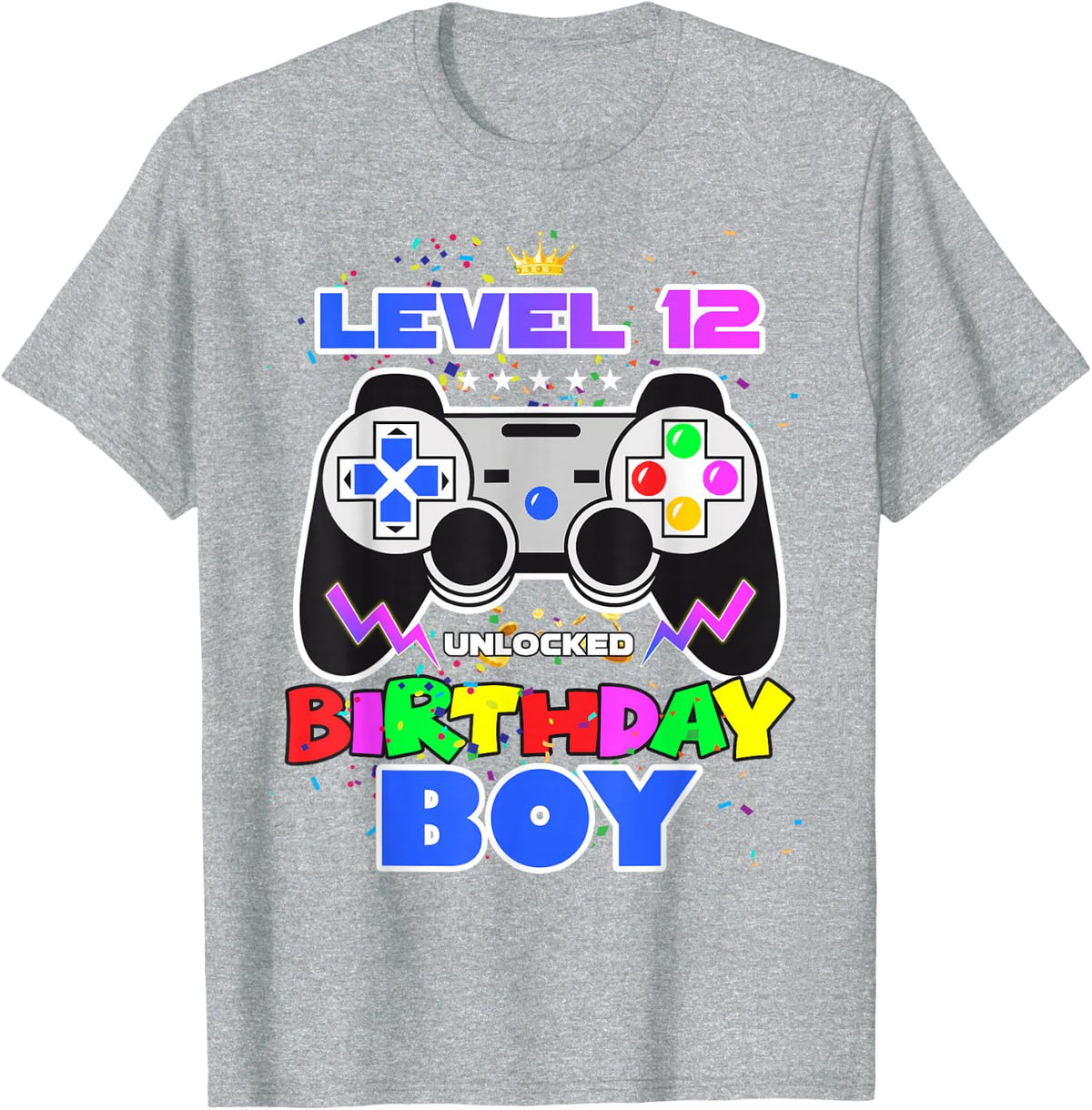 Level 12 Unlocked Birthday Boy 12th Birthday Video Game T-Shirt - Heather Grey