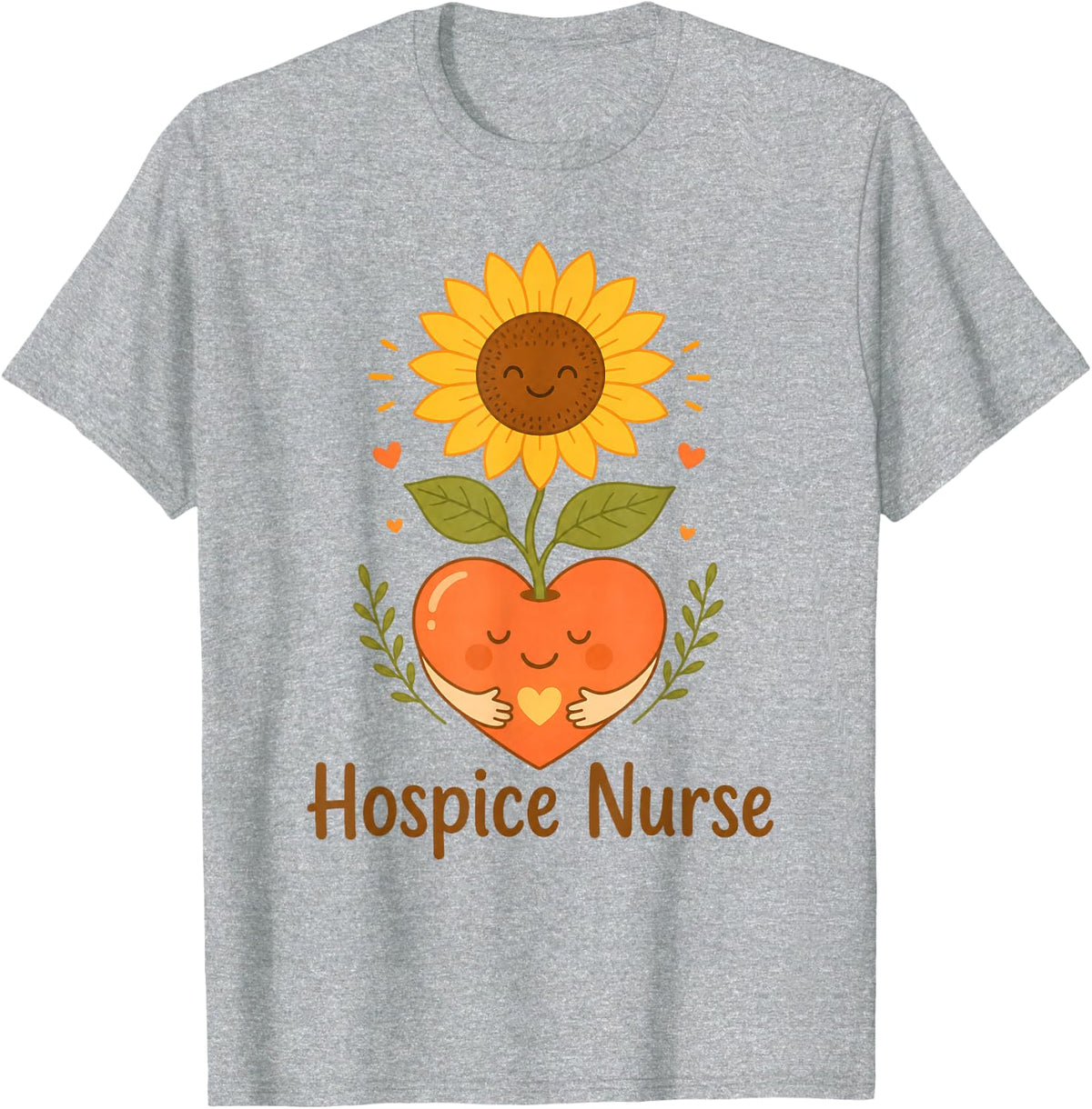 Hospice Nurse Kawaii Sunflower Heart Cute Design T-Shirt - Heather Grey