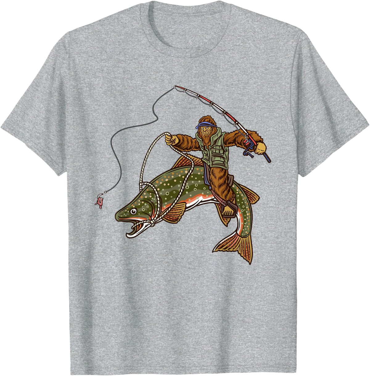 Brook Trout River Fishing Bigfoot Hunting Fishermen T-Shirt - Heather Grey