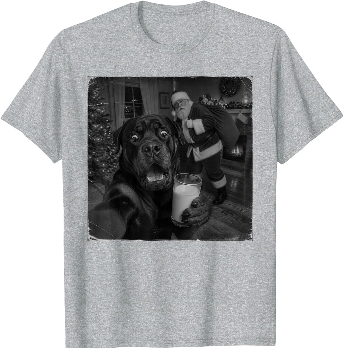 Funny Christmas Rottweiler T-Shirt - Heather Grey