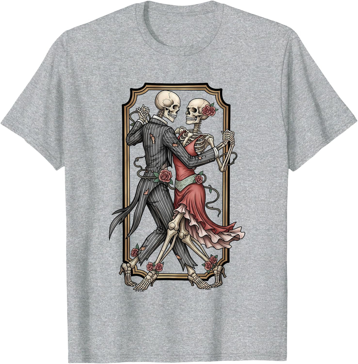 Skeleton Tango Halloween Costume Spooky Dancers Dancing Love T-Shirt - Heather Grey