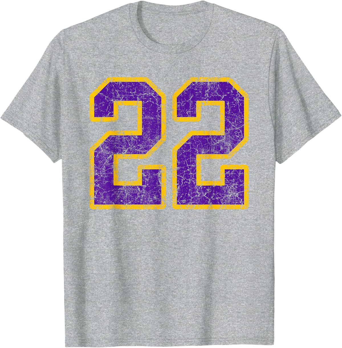 Purple Gold Number 22 Jersey Player Uniform #22 Grunge T-Shirt - Heather Grey