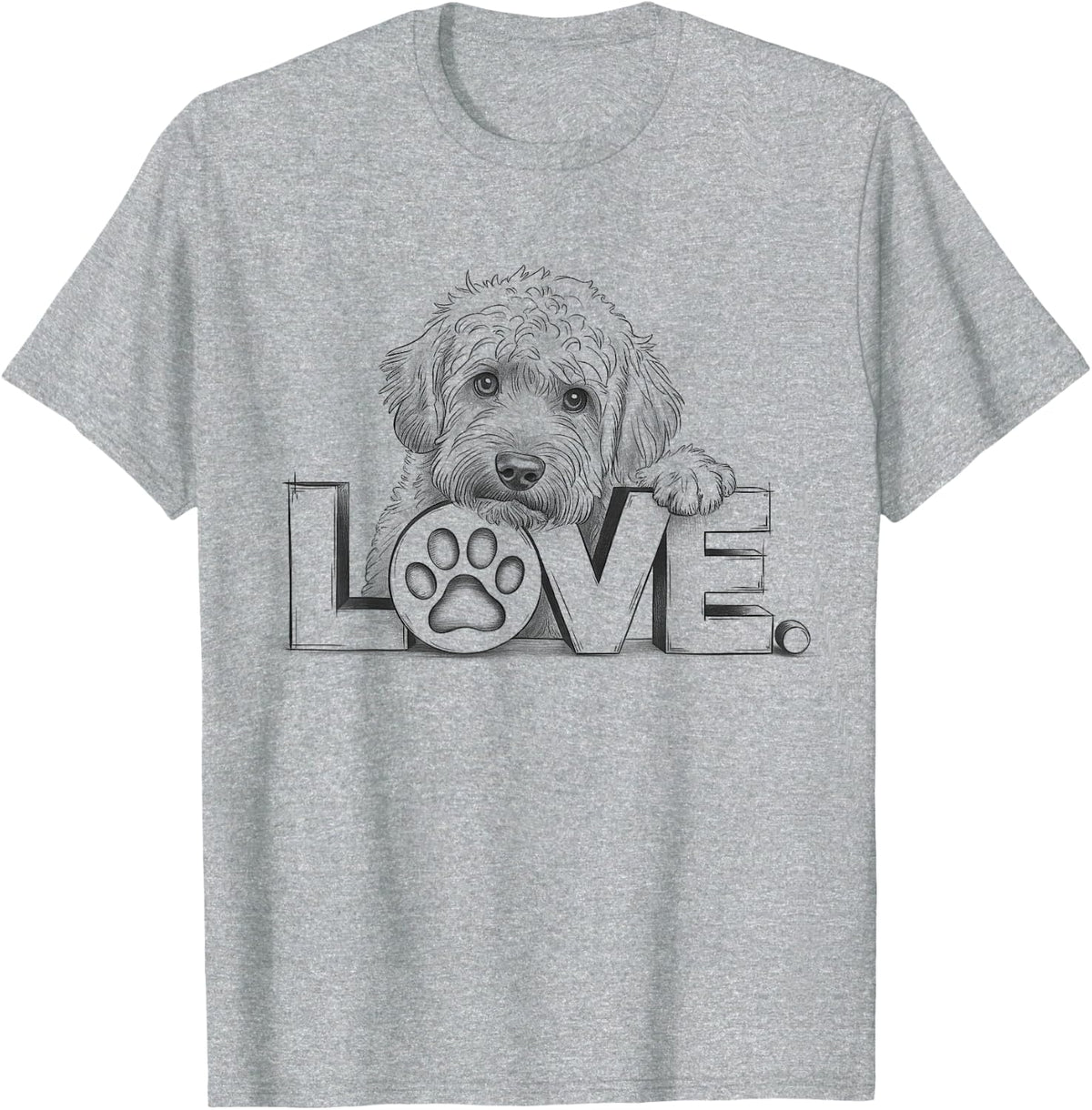 Labradoodle Dog Love Design Tee T-Shirt For Dog Lovers Men Women - Heather Grey