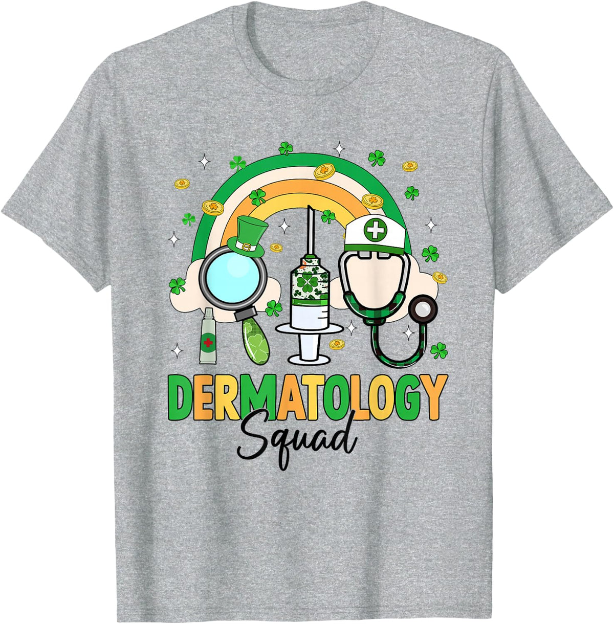 Dermatology Squad Dermatologist Rainbow St Patrick's Day T-Shirt - Heather Grey